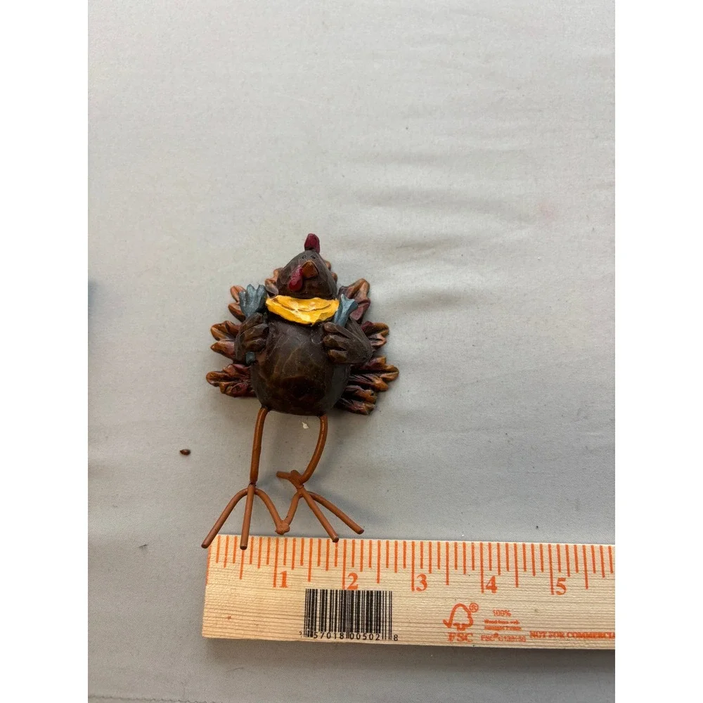 Rustic Thanksgiving Turkey Figurine Harvest Autumn Decor Wire Legs 3.5 Inch